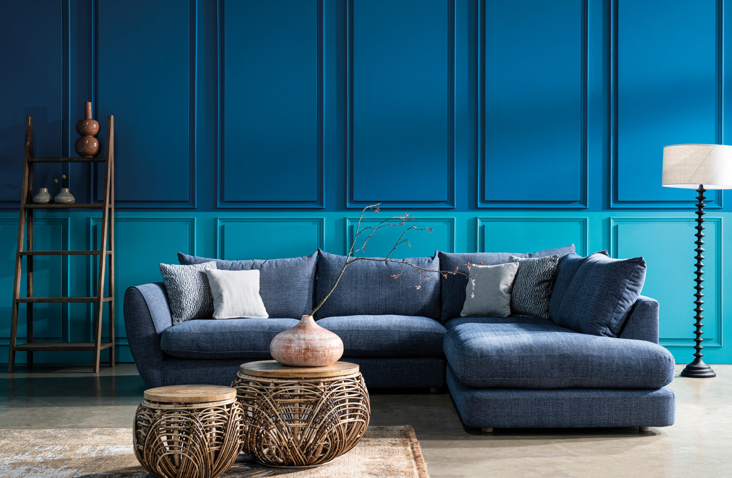 Blue corner sofa from Barker and Stonehouse's sustainable Big Blue range